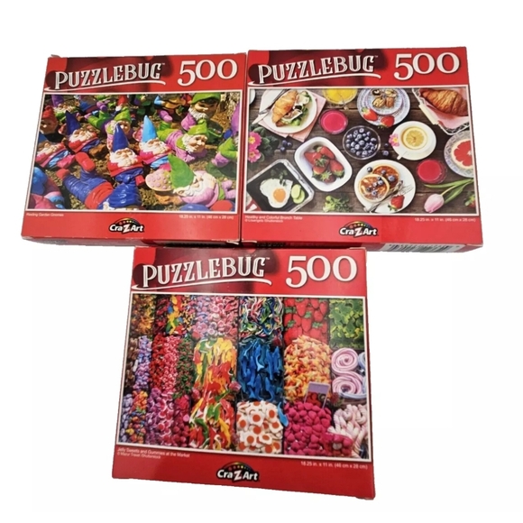 Bundle of 8 NEW Puzzlebug Artbox 500 Piece Puzzles Pizza Candy Gnomes Sailboats - Picture 6 of 8